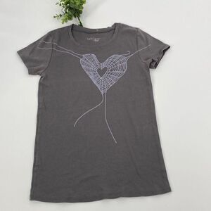Lucy Active Fit Cotton Yoga Embellished Heart Casual‎ Tee Grey M